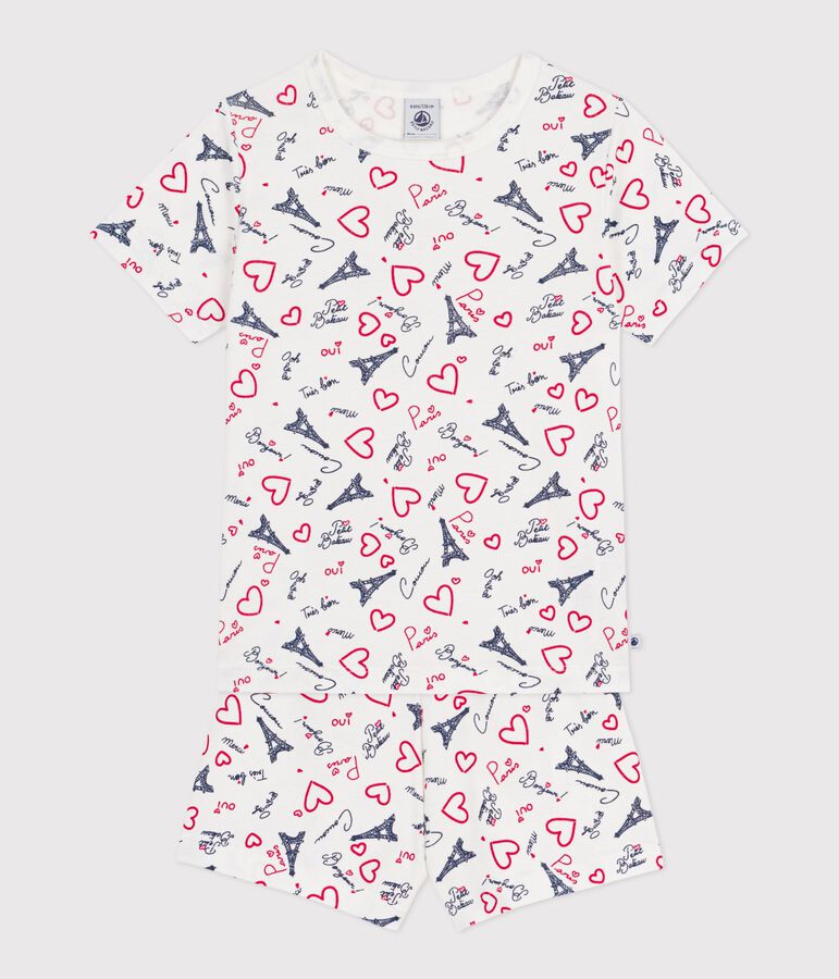 Korte katoenen kinderpyjama met Parijs-print wit/multicouleur