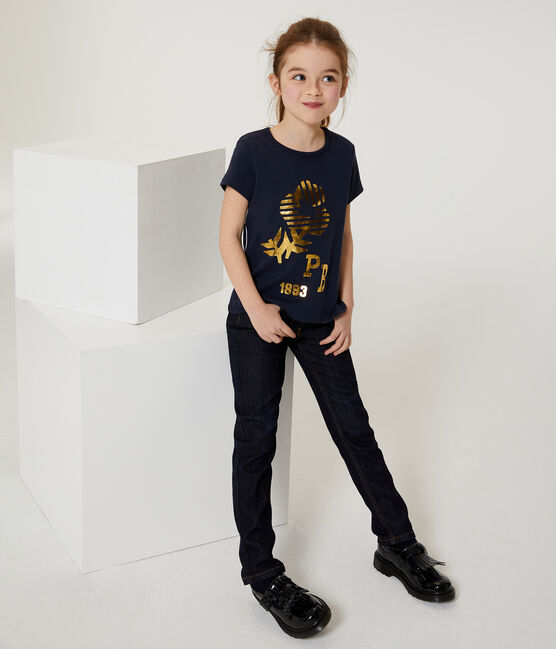 Tee-shirt manches courtes enfant fille bleu SMOKING