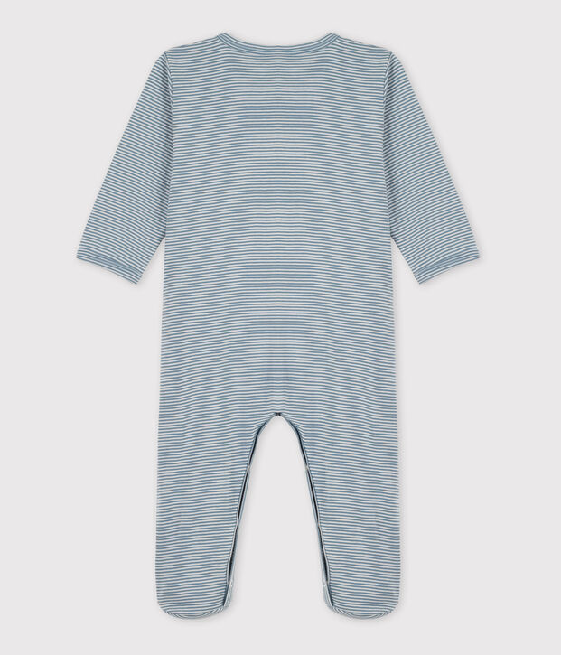 Katoenen babypyjama met milleraies-streepjes blauw/wit