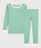 Pyjama snugfit à rayures vertes petit garçon en coton biologique vert GAZON/blanc MARSHMALLOW
