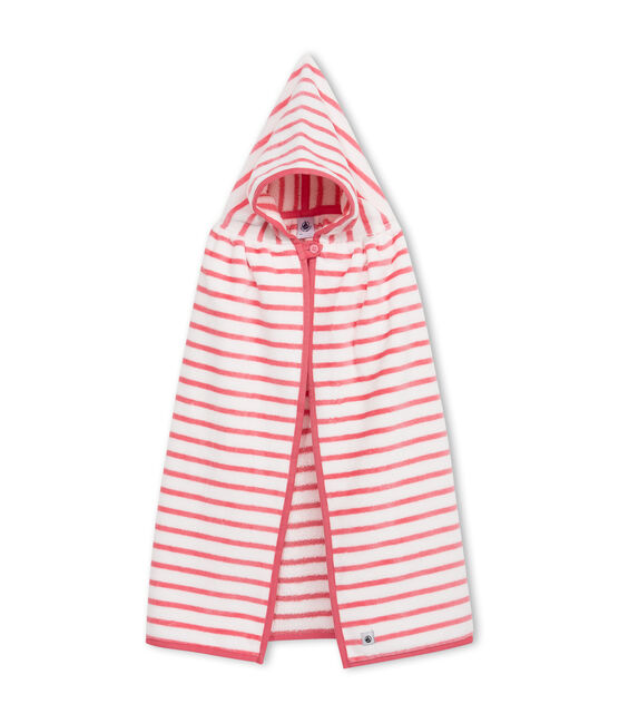Uniseks badcape in badstof wit LAIT/roze MERVEILLE