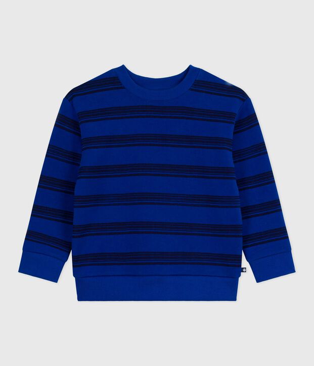 Sweatshirt enfant en coton &agrave; rayures bleu/bleu