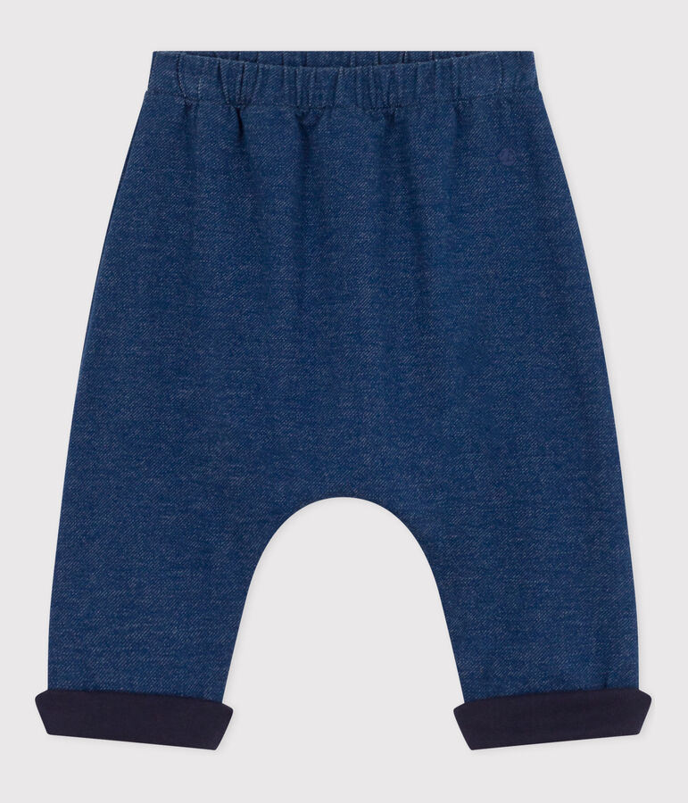 Denim-effect fleece babybroek blauw/beige