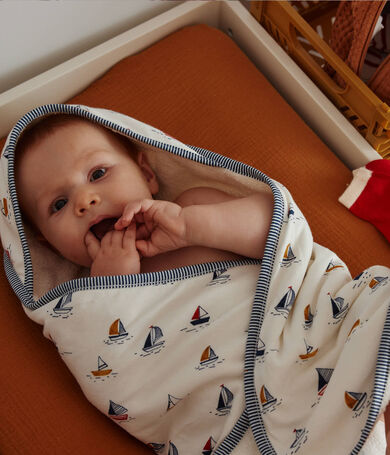Badcape en washandje met marineprint voor baby's