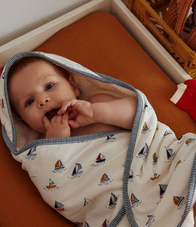 Carr&eacute; de bain et gant b&eacute;b&eacute; imprim&eacute; marin blanc/bleu/multicouleur