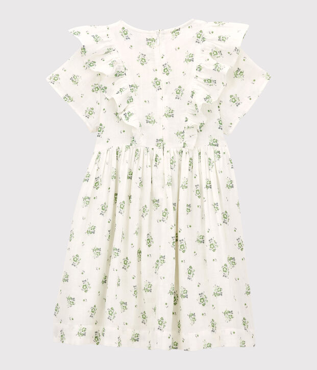 Robe imprim&eacute;e en gaze de coton bio enfant fille blanc/multicouleur