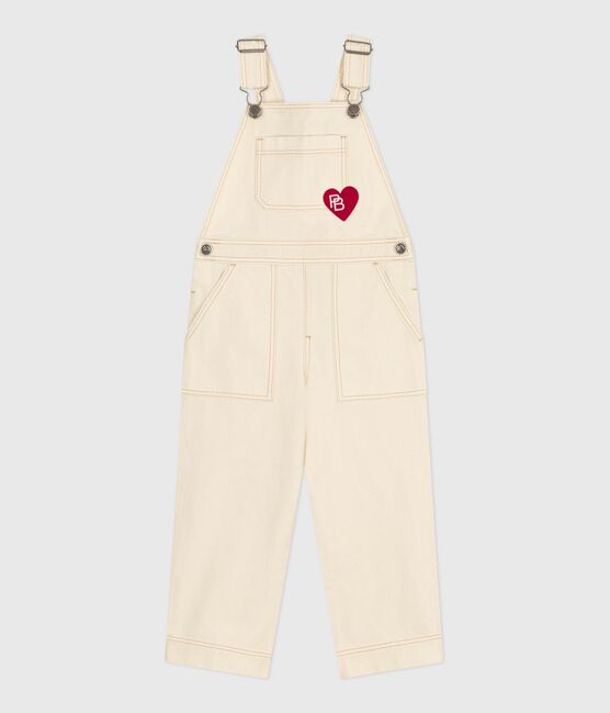 Salopette uit effen denim voor kinderen ecru MILK