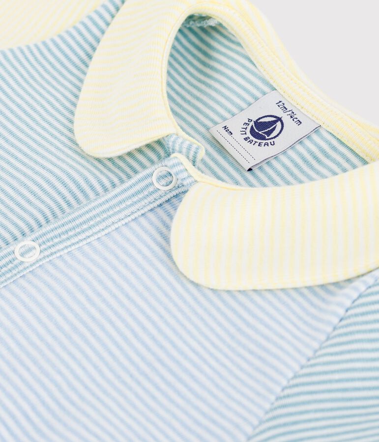 Kort kruippakje van katoen voor baby's met kraag groen/wit