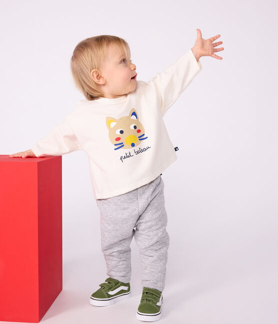 Tee-shirt bébé en coton à manches longues, motif chat MILK/ MULTICO