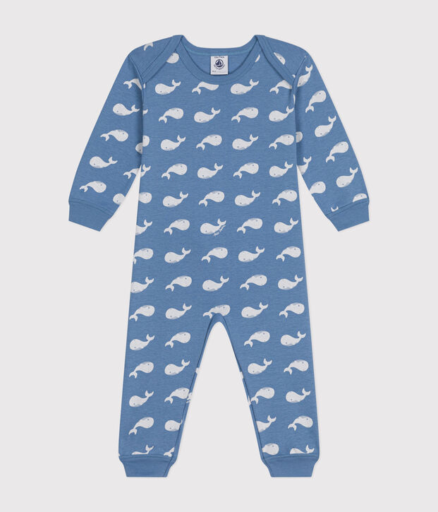 Pyjama sans pied imprim&eacute; baleine en coton b&eacute;b&eacute; bleu/blanc