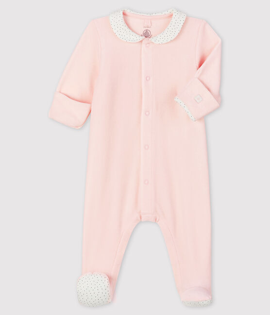Dors-bien rose à col bébé fille en velours rose FLEUR