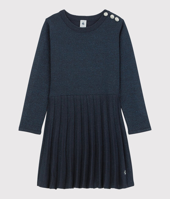 Meisjesjurk met lange mouwen van katoen blauw SMOKING BRILLANT
