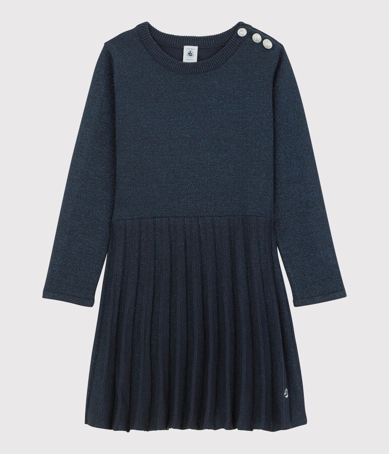 Robe manches longues coton enfant fille bleu