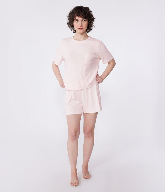 Katoenen korte damespyjama met korte mouwen roze FLEUR