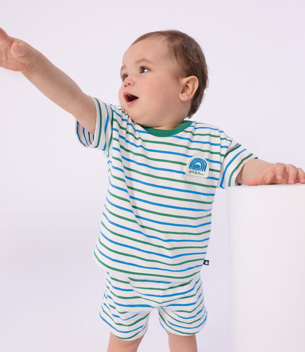 Tweekleurige gestreepte babyshort van katoen wit/multicouleur