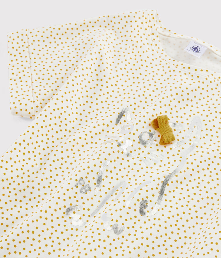 Bedrukt T-shirt meisjes kinderen wit/geel