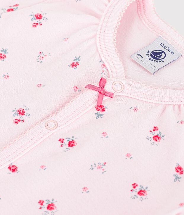 Combinaison courte b&eacute;b&eacute; en coton fleuri rose/multicouleur