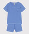 Korte katoenen kinderpyjama met streepjes blauw PERSE/wit MARSHMALLOW