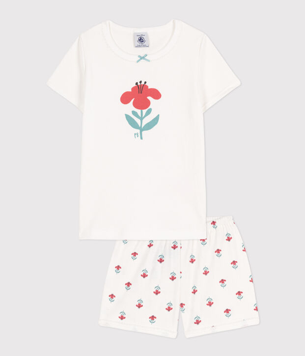 Pyjacourt fleurs en coton petite fille blanc/multicouleur