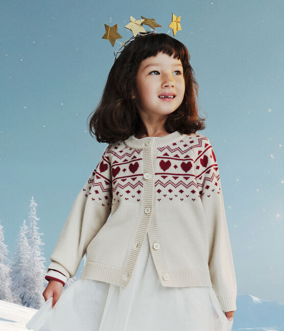 Cardigan van jacquard uit wol en katoen met motief voor kinderen ecru AVALANCHE/ AMARANTE