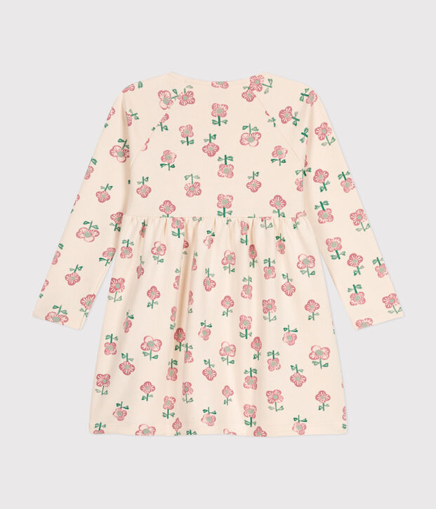 Jurkje met lange mouw van fleece voor meisjes ecru/multicouleur