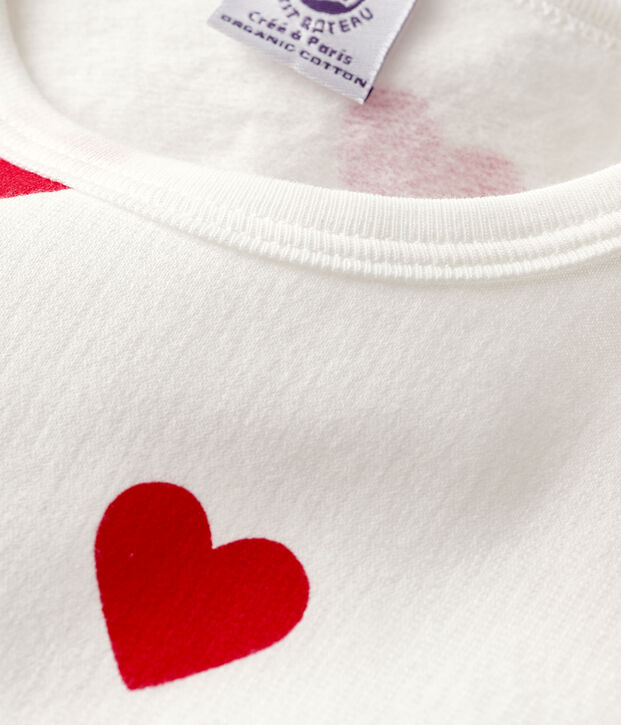 Kinderpyjama van molton met hartjesprint wit/rood