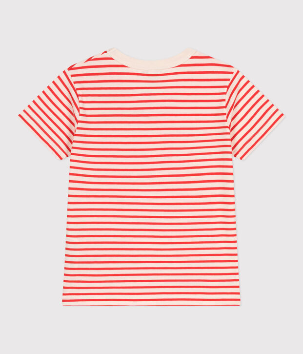 Tee-shirt enfant en coton manches courtes &agrave; rayures rouge/rouge