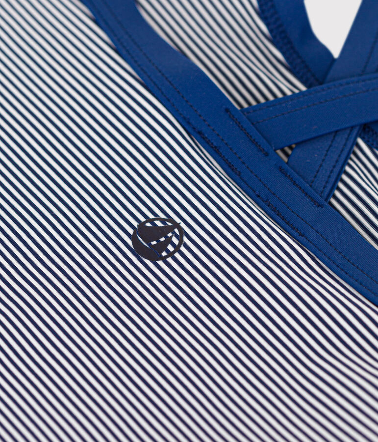 Gestreept eendelig zwempak voor meisjes blauw/wit