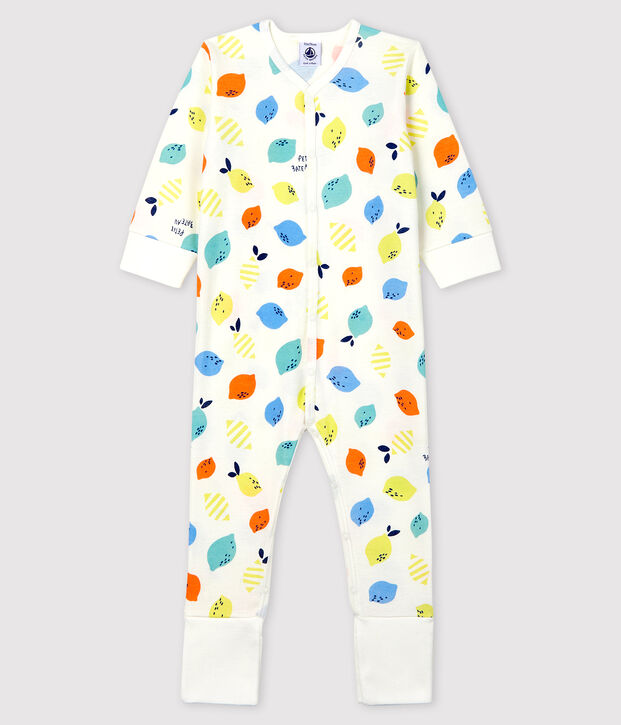 Dors-bien &agrave; pieds amovibles b&eacute;b&eacute; en coton biologique blanc/multicouleur