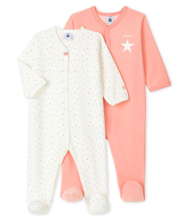 Lot de 2 dors-bien b&eacute;b&eacute; fille en velours multicouleur