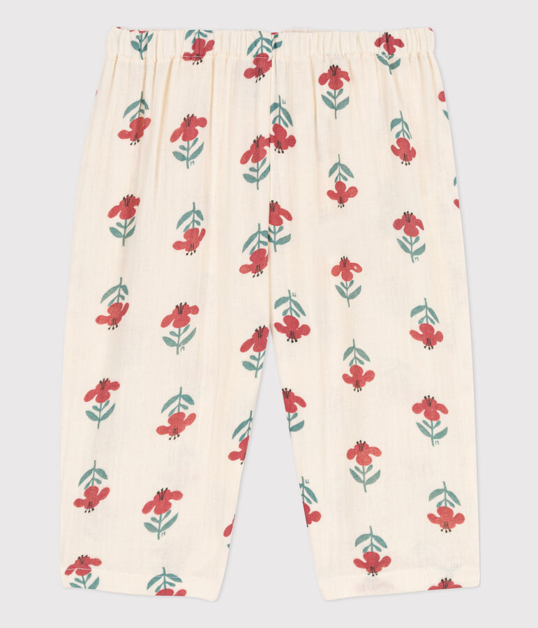 Babybroek van luchtig katoen met print ecru/multicouleur