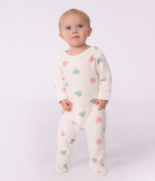 Pyjama b&eacute;b&eacute; en coton &eacute;ponge ouverture sans pression imprim&eacute; c&oelig;urs &eacute;cru/multicouleur