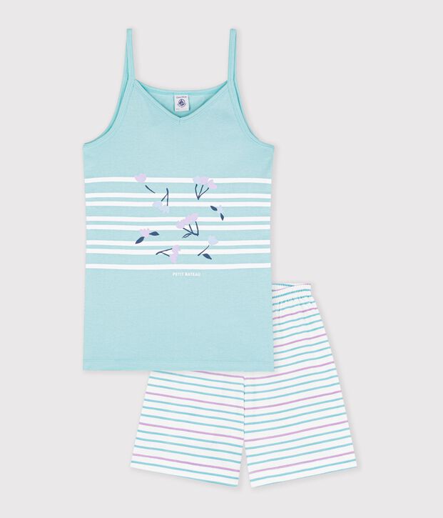 Pyjama short en c&ocirc;te vert/multicouleur