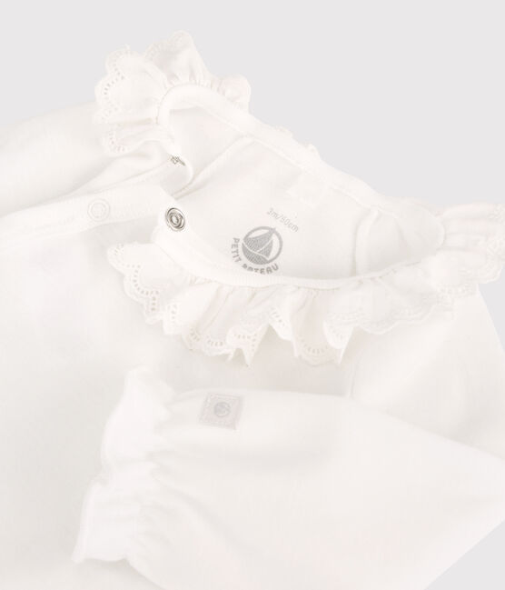Body à col  bébé fille en coton biologique blanc MARSHMALLOW