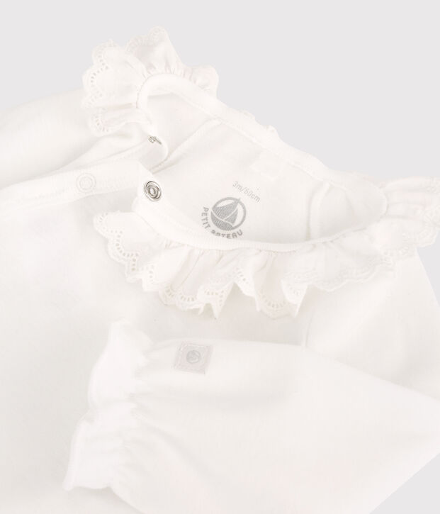 Body &agrave; col  b&eacute;b&eacute; fille en coton biologique blanc