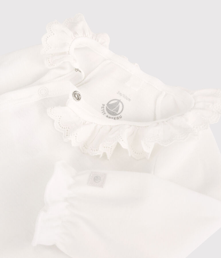 Romper met kraag voor babymeisje van biologisch katoen wit