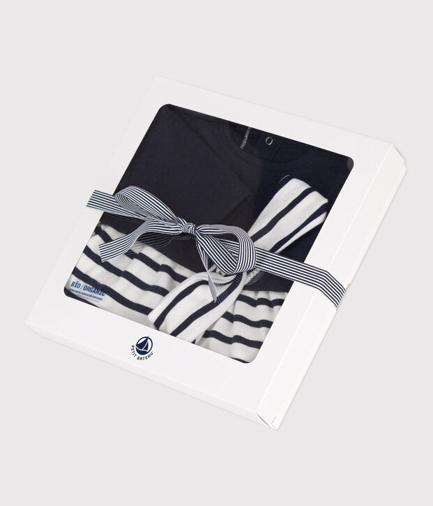 Jurkje met lange mouwen van tubic en katoen en bijpassende haarband van ribstof voor baby's multicouleur