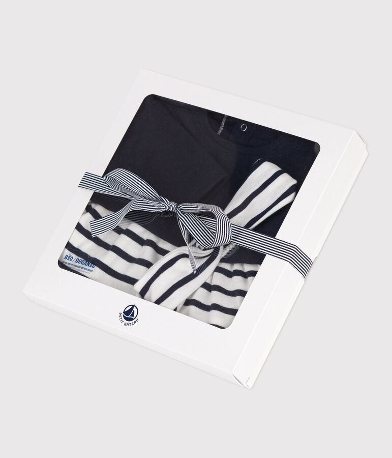 Jurkje met lange mouwen van tubic en katoen en bijpassende haarband van ribstof voor baby's multicouleur