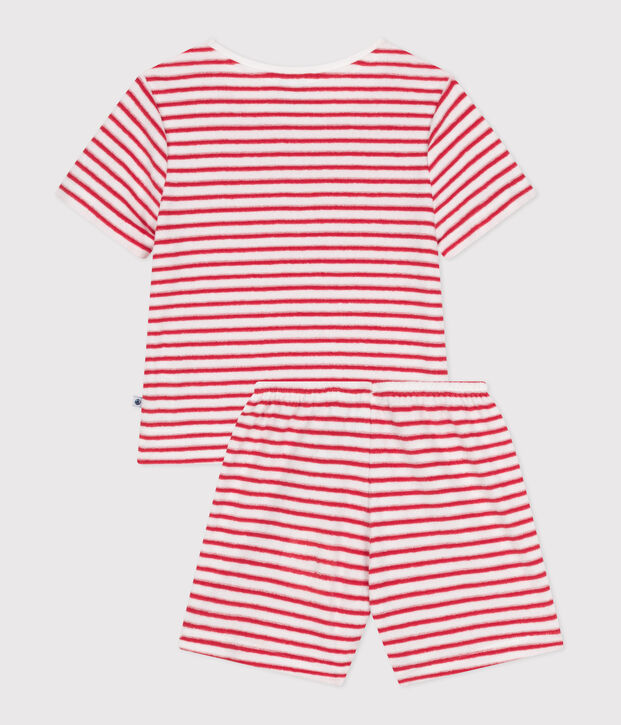 Gestreepte korte pyjama van badstofkatoen voor kinderen rood/rood