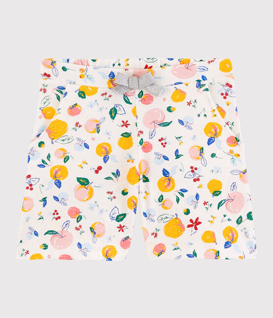 Katoenen short voor meisjes wit MARSHMALLOW/wit MULTICO