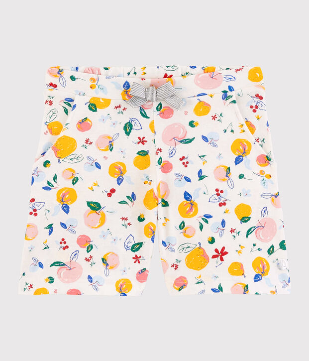 Short en coton enfant fille blanc/multicouleur