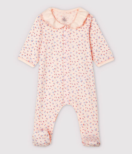 Dors-bien rose à col bébé en coton biologique rose FLEUR/blanc MULTICO