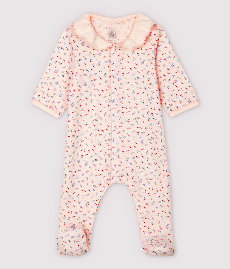 Roze pyjama met babykraag van biologisch katoen roze FLEUR/wit MULTICO