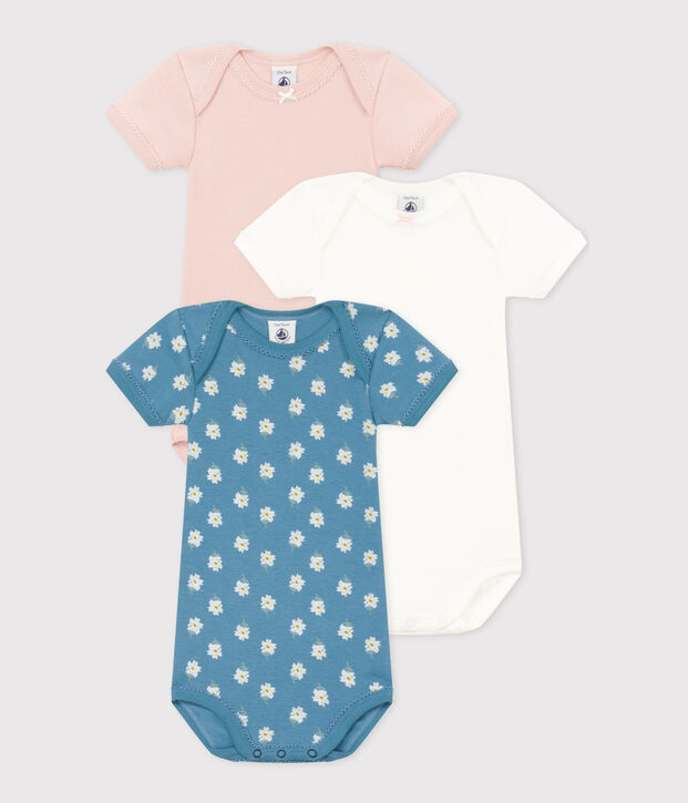 Lot de 3 bodies manches courtes fleurs b&eacute;b&eacute; en coton multicouleur
