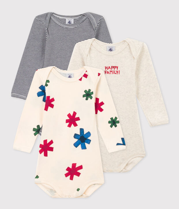 Set van 3 katoenen babybody's met lange mouwen en sterrenprint multicouleur