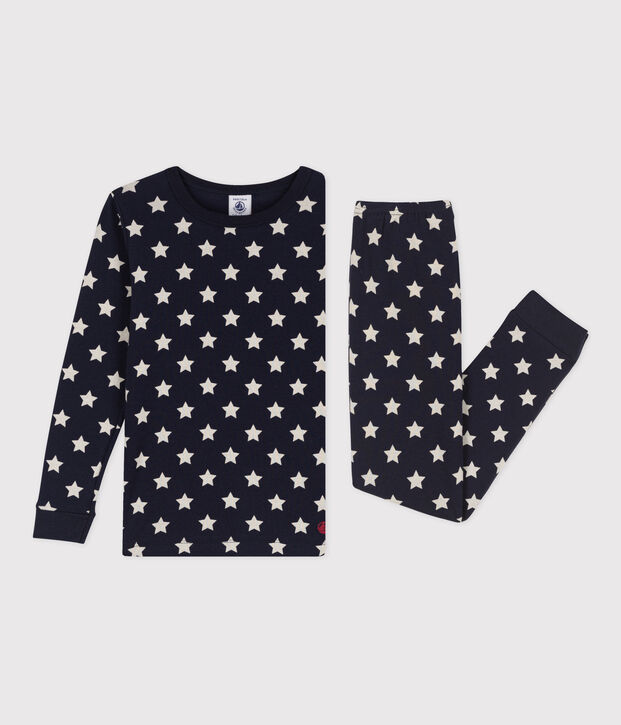 Pyjama ajust&eacute; &eacute;toiles en coton enfant bleu/blanc