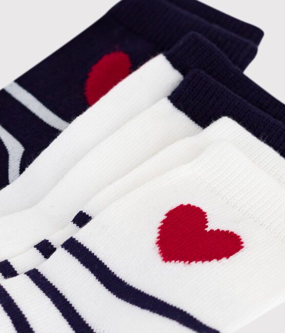 3 paires de chaussettes bébé en coton rayures et cœurs variante 1