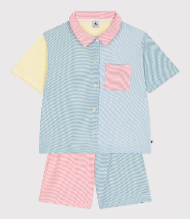 Pyjama short boutonn&eacute; femme en coton &agrave; rayures blanc/multicouleur