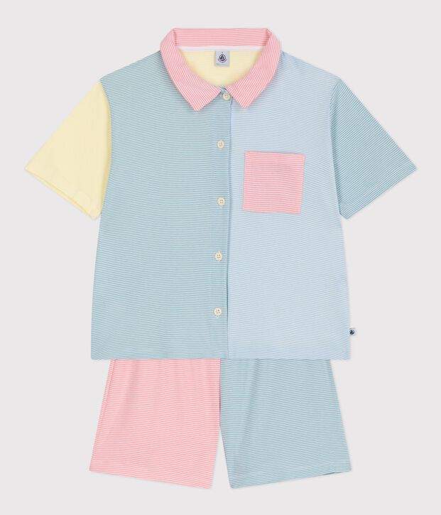 Pyjama short boutonn&eacute; femme en coton &agrave; rayures blanc/multicouleur