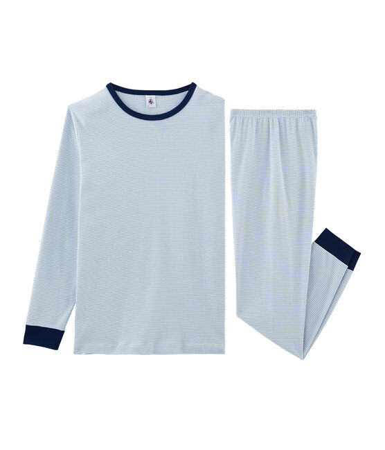 Pyjama garçon en côte bleu ACIER/blanc MARSHMALLOW